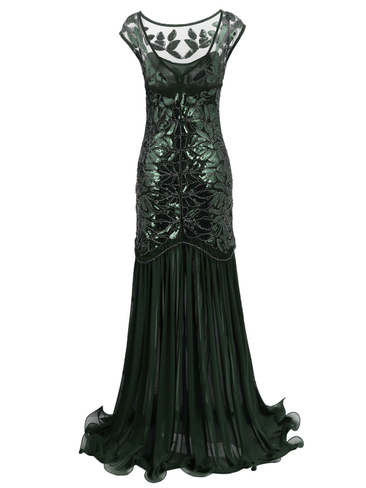 nvxiot [US Warehouse] Green 1920s Sequin Maxi Flapper Dress