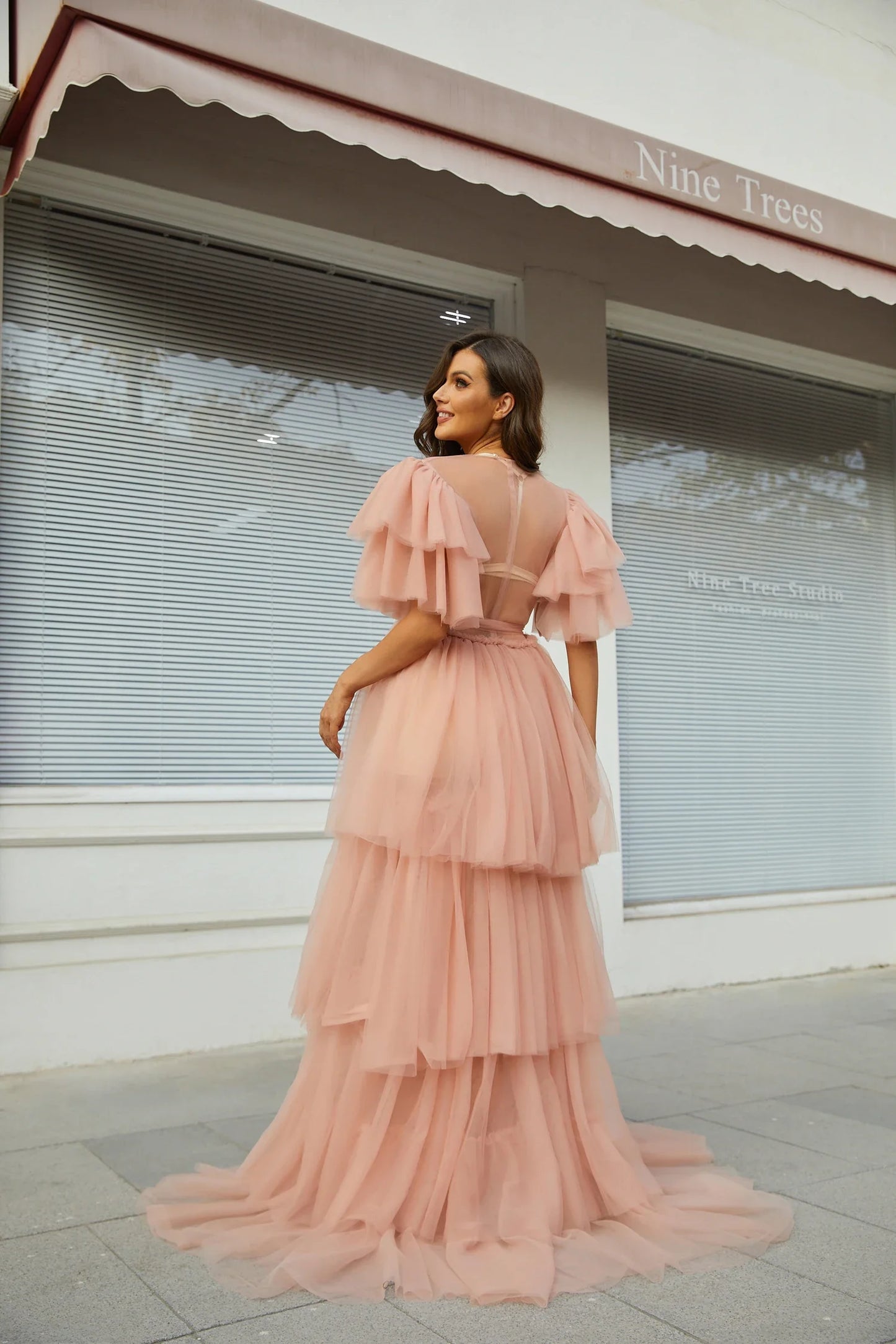 nvxiot Pink Photography Maternity Dress Puffy Tulle Party Gowns Ruffles Tiered Pregnant Woman Photo Shoot Robe Real Pictures Custom