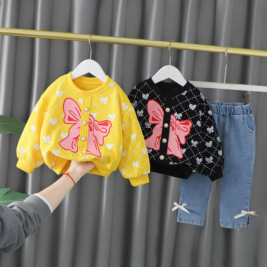 nvxiot Spring Autumn Children Baby Girl 2PCS Clothing Set Printed Butterfly Cotton Sweatshirts Jeans Pants Kids Girl Sports Suit