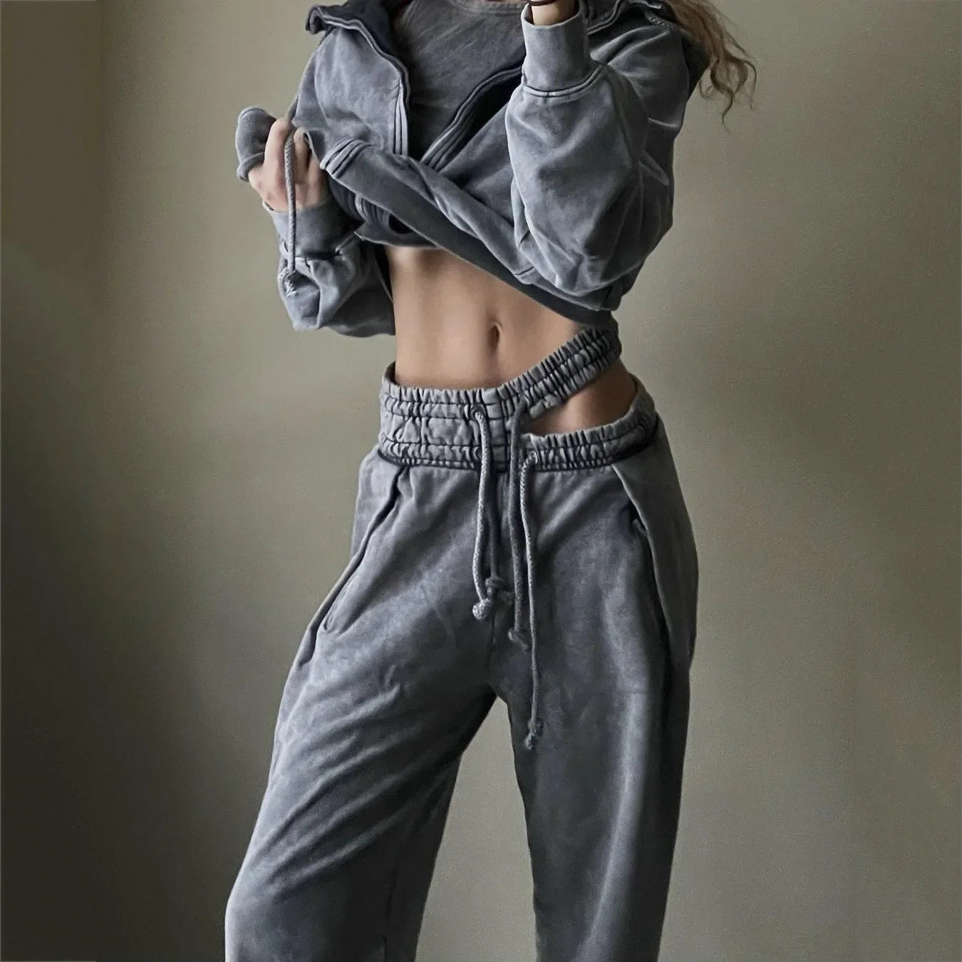 nvxiot Sexy Cut Out Straight Pants Women Autumn Fashion Casual Drawstring Baggy Trousers Female High Waist Pants Streetwear