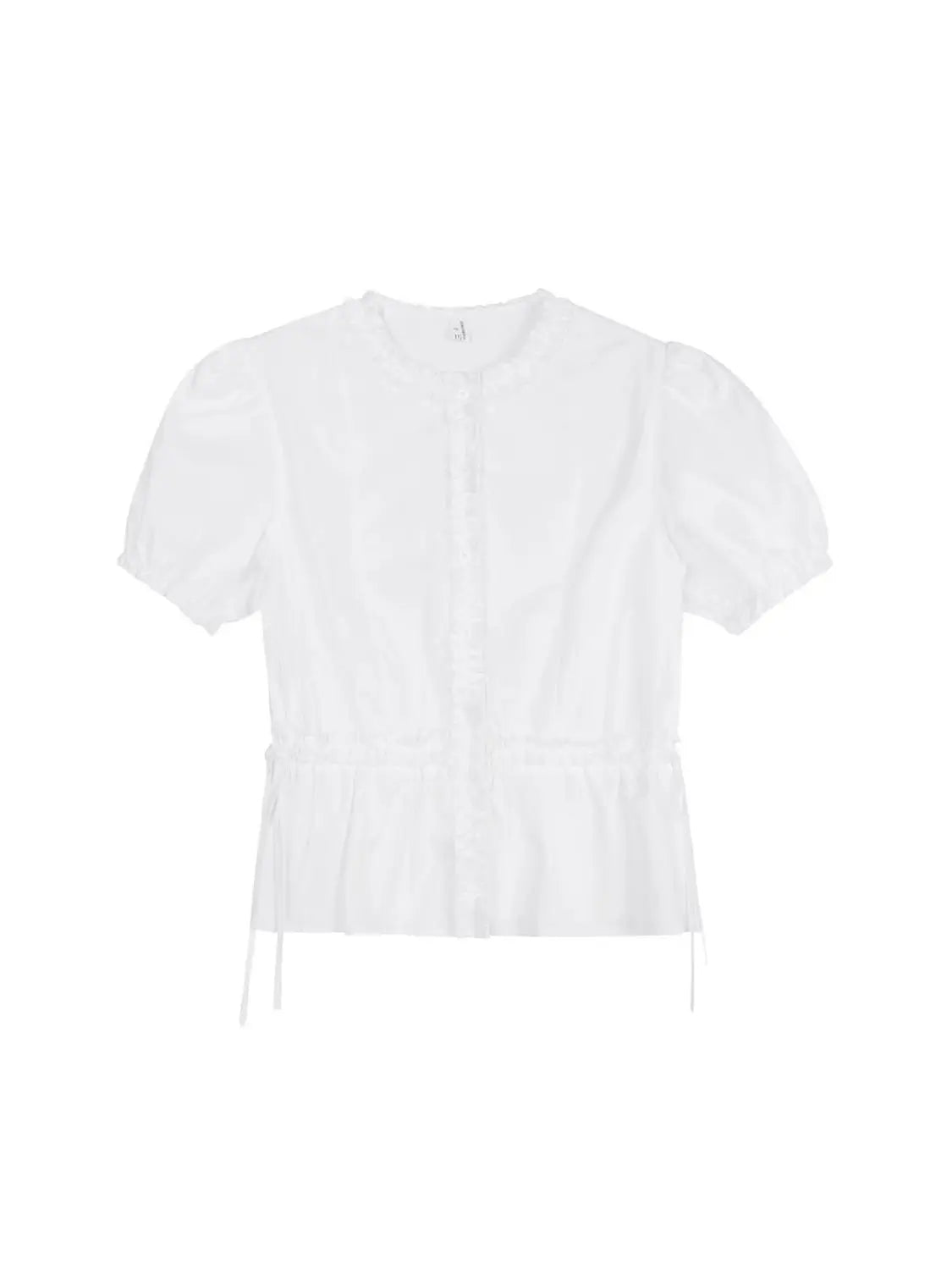 nvxiot  -   Fairycore White Blouse Women Short Sleeve Slimming Waist Shirts Feminina Ladies Cropped Tops Korean Fashion Chic New