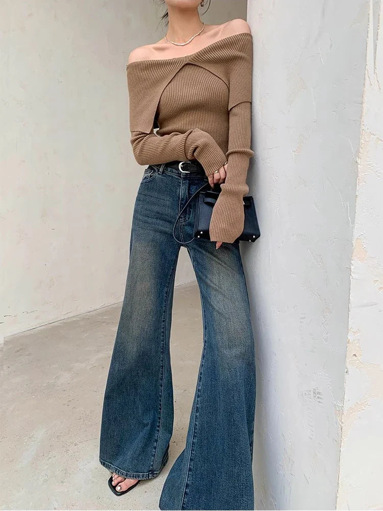 MQTIME  -   Y2k Blue Flare Jeans for Woman Vintage Wide Leg Denim Pants Female Full Length Baggy Pantalones Vaqueros Mujer Spring