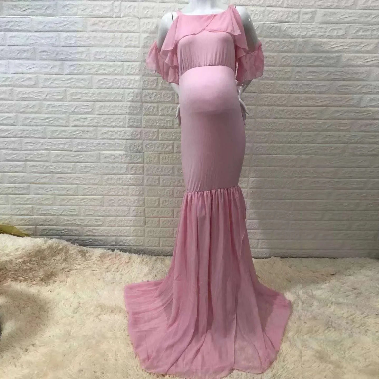 MQTIME  -   Long Chiffon Sleeve Tired Mermaid Maternity Dress for Photoshoot Photography Baby Shower