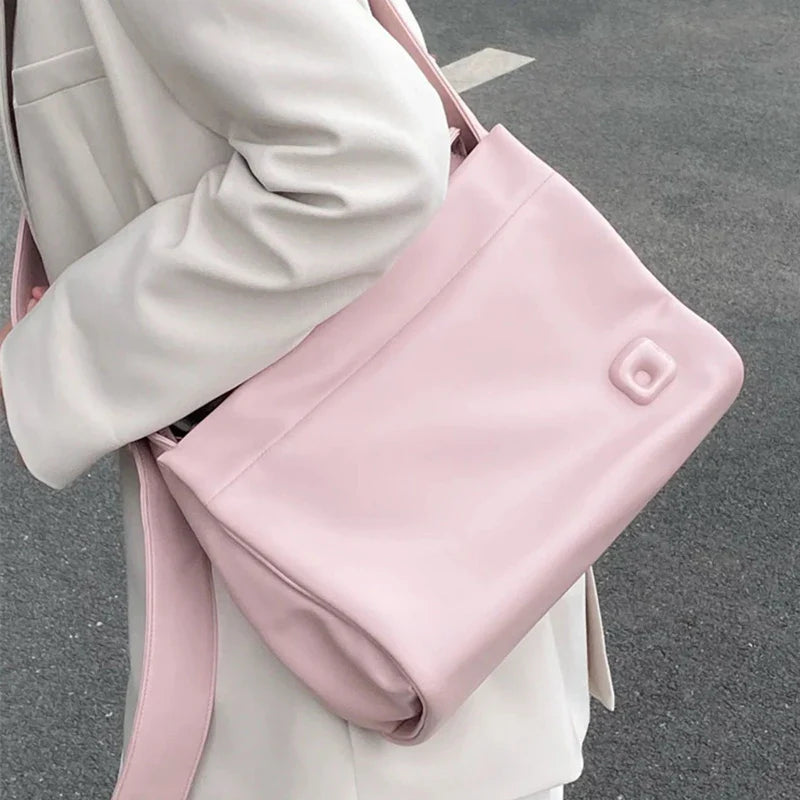 nvxiot Soft PU Leather Shoulder Bags Women Fashion Crossbody Bags Fashion Black/White/Pink Color Big Capacity Handbags Female Tote Bags