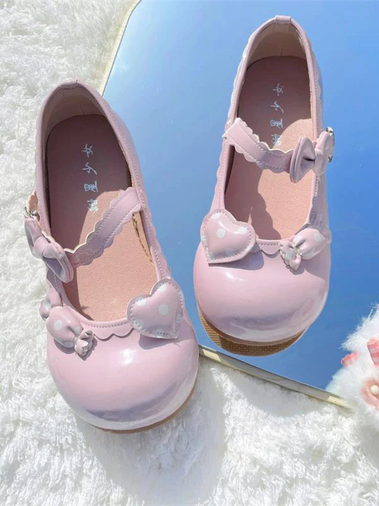 MQTIME  -  Japanese Kawaii Mary Janes Shoes Women Heart-shaped Sweet Lolita Flats Shoes Ladies Shallow Bow Chic Casual Shoes 2024 Summer