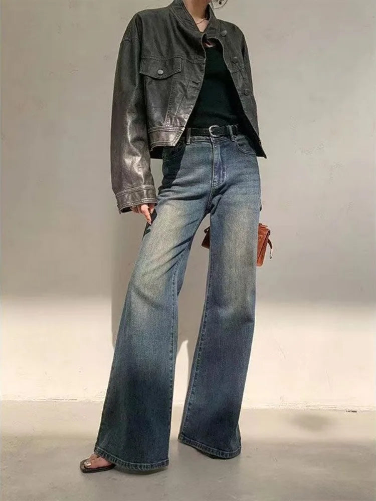 MQTIME  -   Y2k Blue Flare Jeans for Woman Vintage Wide Leg Denim Pants Female Full Length Baggy Pantalones Vaqueros Mujer Spring