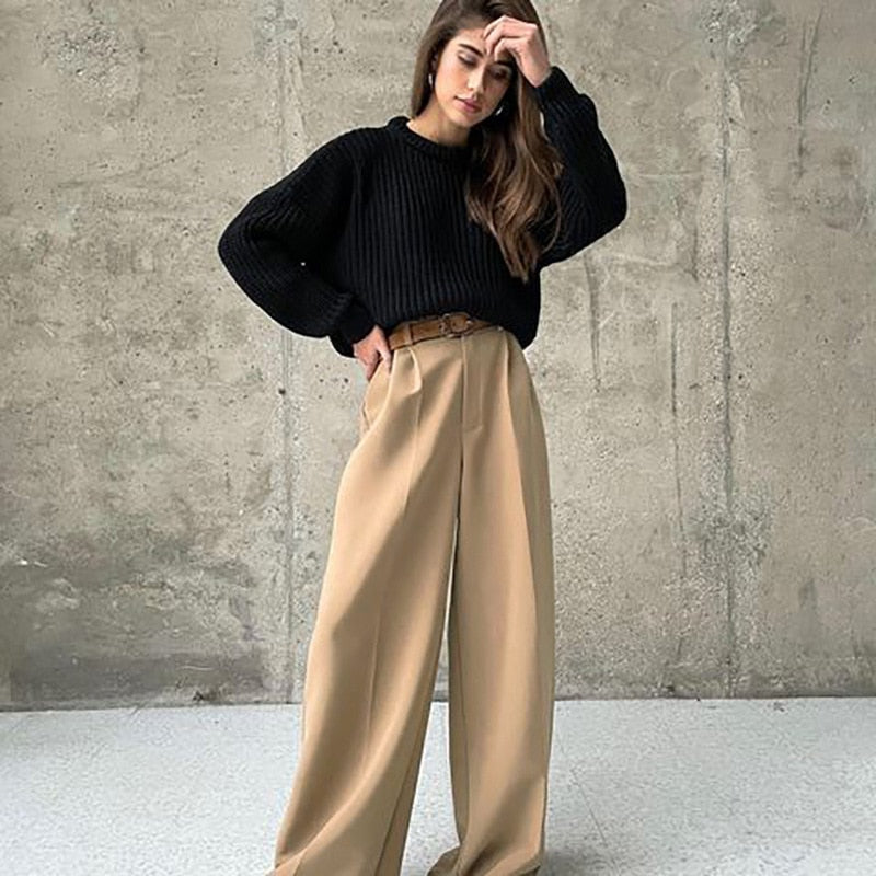 nvxiot Spring Autumn Elegant Blue Office Women'S Pants 2023 New Fashion Loose Ladies Trousers Casual High Waist Wide Pants for Women