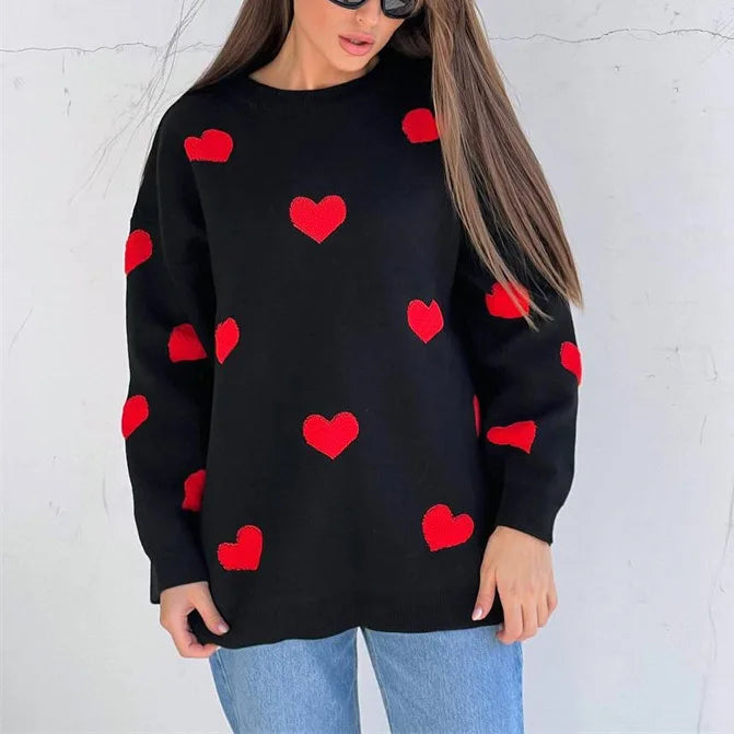 nvxiot Love Embroidered Crewneck Thickened Knitted Sweater Women Pullovers New Korean Long Sleeve Loose Autumn Winter Pullover Sweater