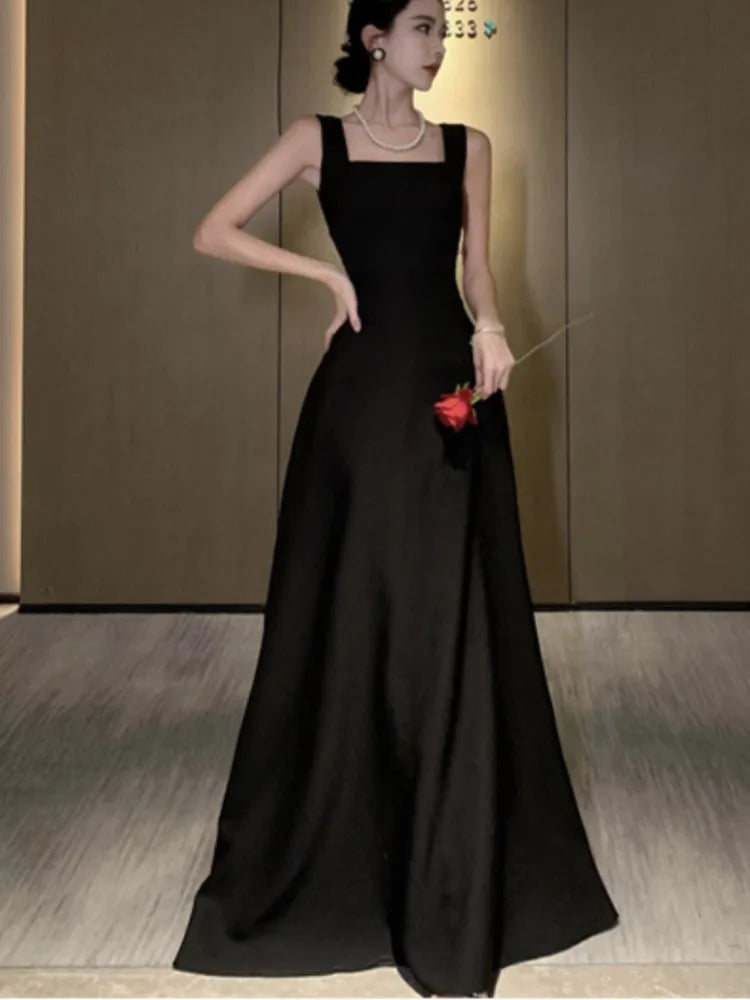 nvxiot Sexy Backless Evening Party Dress Sleeveless Solid A-line Long Dresses for Women Spring Summer Prom Robe Vestidos Mujer New