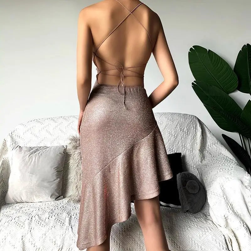 nvxiot  -  2024 Spring/Summer New Sexy Spicy Girl Open Back Suspended Dress Women's Fashion and Elegance Wrapped Hip Short Skirt