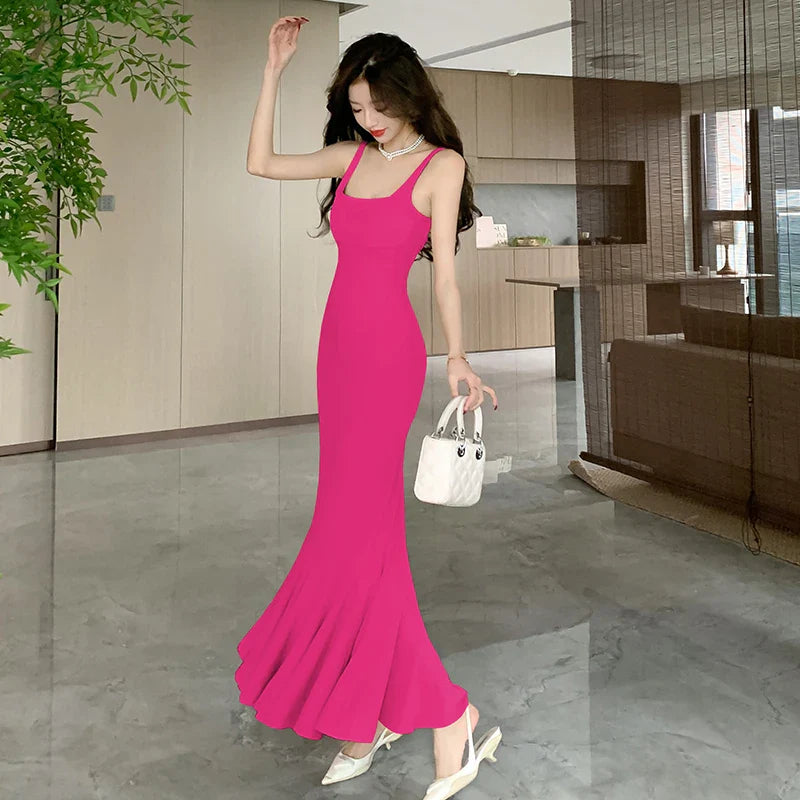 nvxiot  -  2024 Summer New Design Sensational Elegance Dress French camisole Skirt Tight Fishtail Wrapped Hip Sleeveless Long Dress