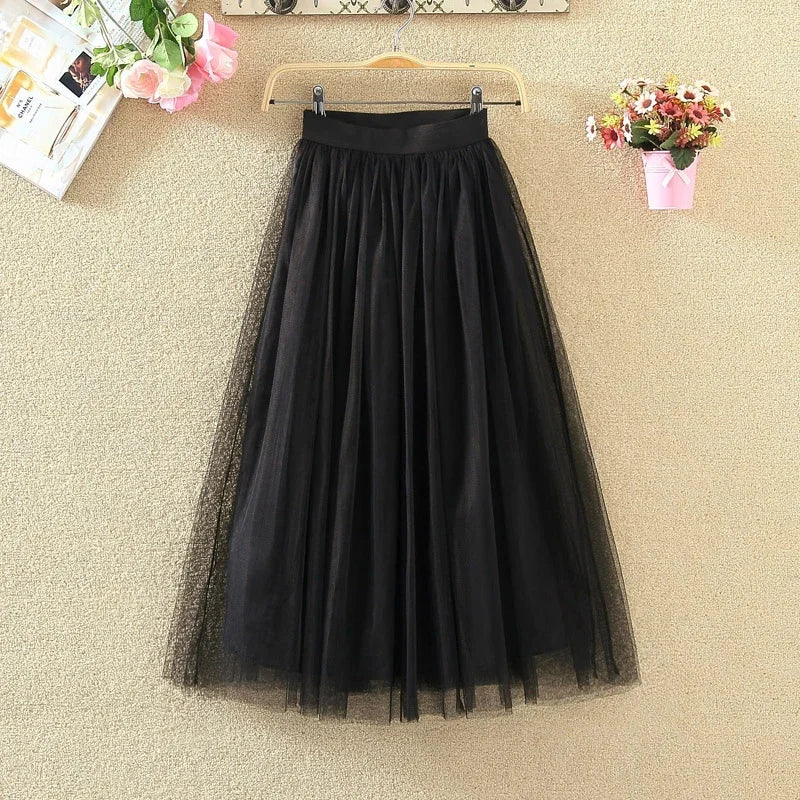 nvxiot stylish dress 2024 Vintage Elegant Skirt Women Streetwear Elastic High Waist Mesh Pleated Skirts Summer Korean A Line Office Ladies Skirt New