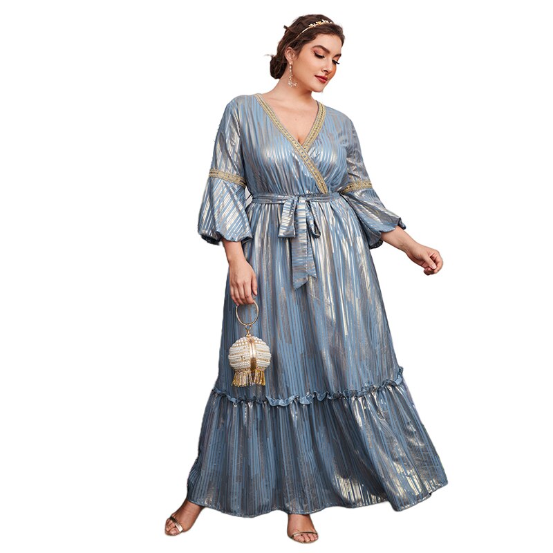 nvxiot Plus Size Women's Maxi Long Dresses Spring Summer Luxury Elegant Puff Belted Party Evening Wedding Festival Clothing