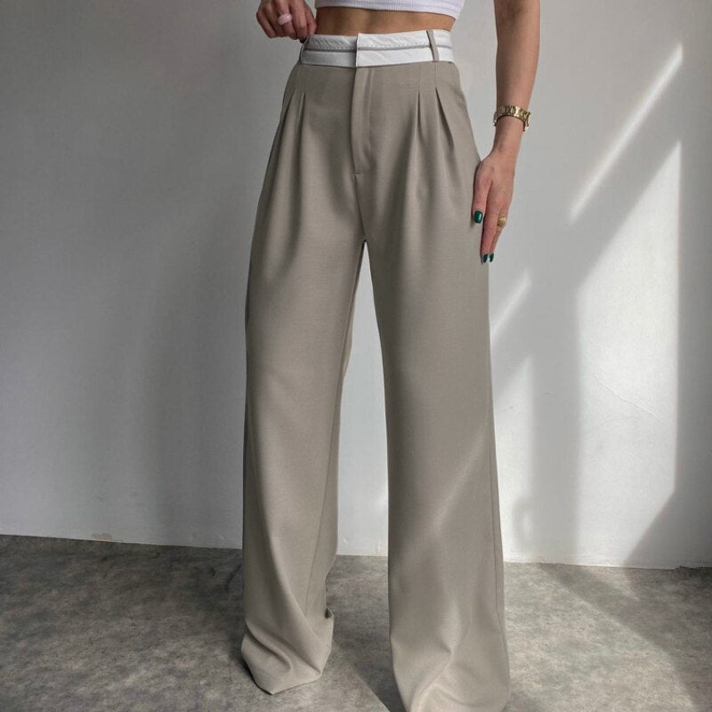 nvxiot Wide-leg Cargo Pants Women Streetwear 2023 Traf Y2k Stripe Harajuku High Waist Suit Pants Casual Loose Womens Trousers Clothing