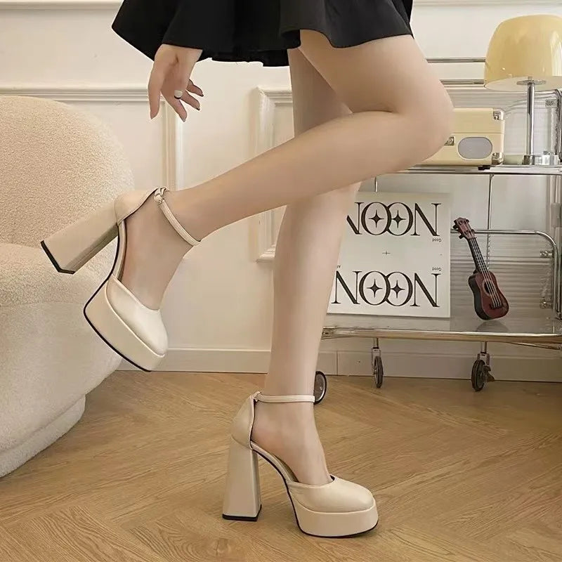 nvxiot Platform Shoes Pumps Super High Heels Chunky Women's Social Hoof Elegant Woman Heeled Ankle Strap Sexy Dress Strip Pole Dance