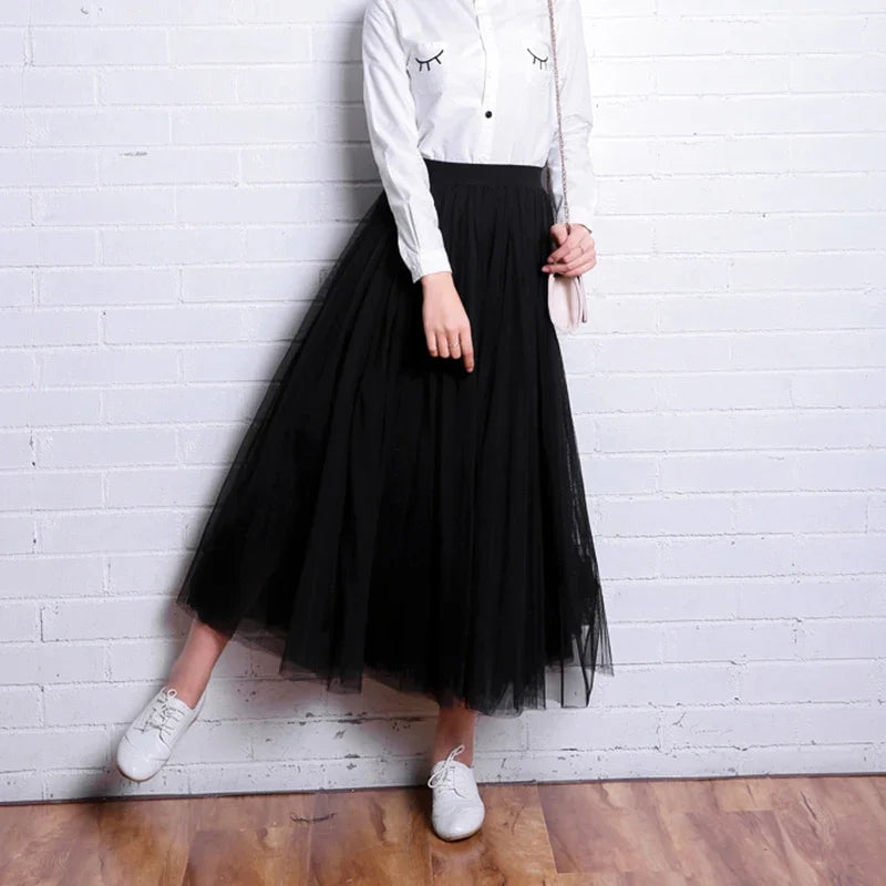 nvxiot stylish dress 2024 Vintage Elegant Skirt Women Streetwear Elastic High Waist Mesh Pleated Skirts Summer Korean A Line Office Ladies Skirt New