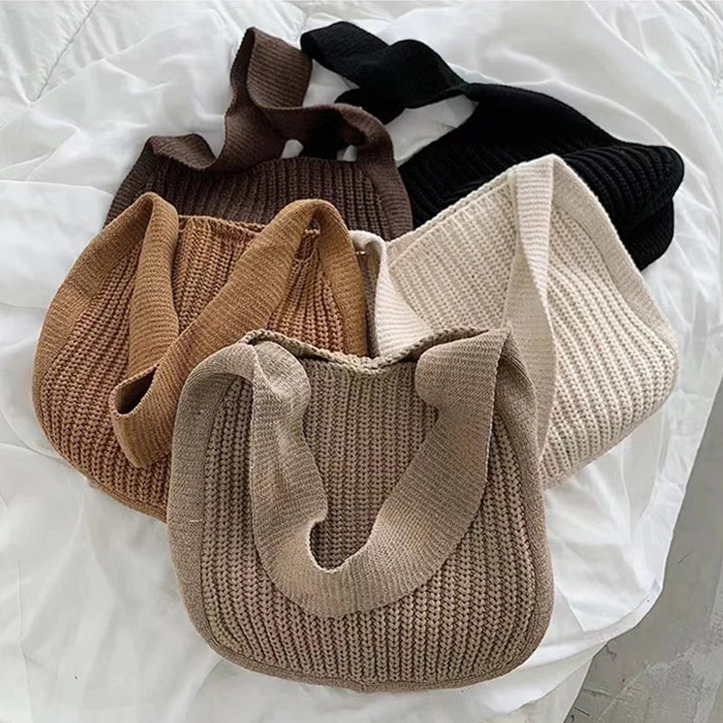 nvxiot Fashion Knitted Shoulder Bags Autumn & Winter Style Solid Color Women Handbags INS Design Weave Bags for Female Ladies Big Tote