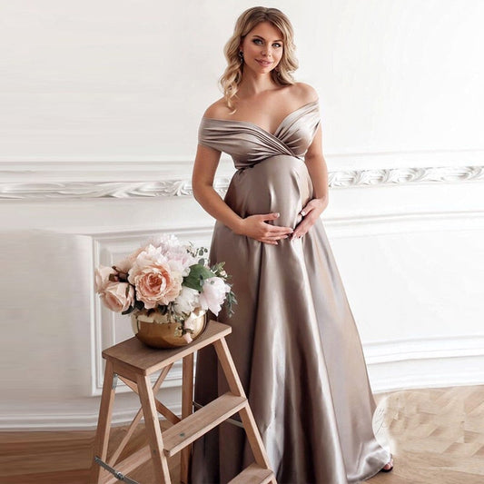 nvxiot Silk Sexy Maternity Photo Shoot Dresses Long Baby Showers Party Evening Pregnancy Maxi Gown Photography Props for Pregnant Women