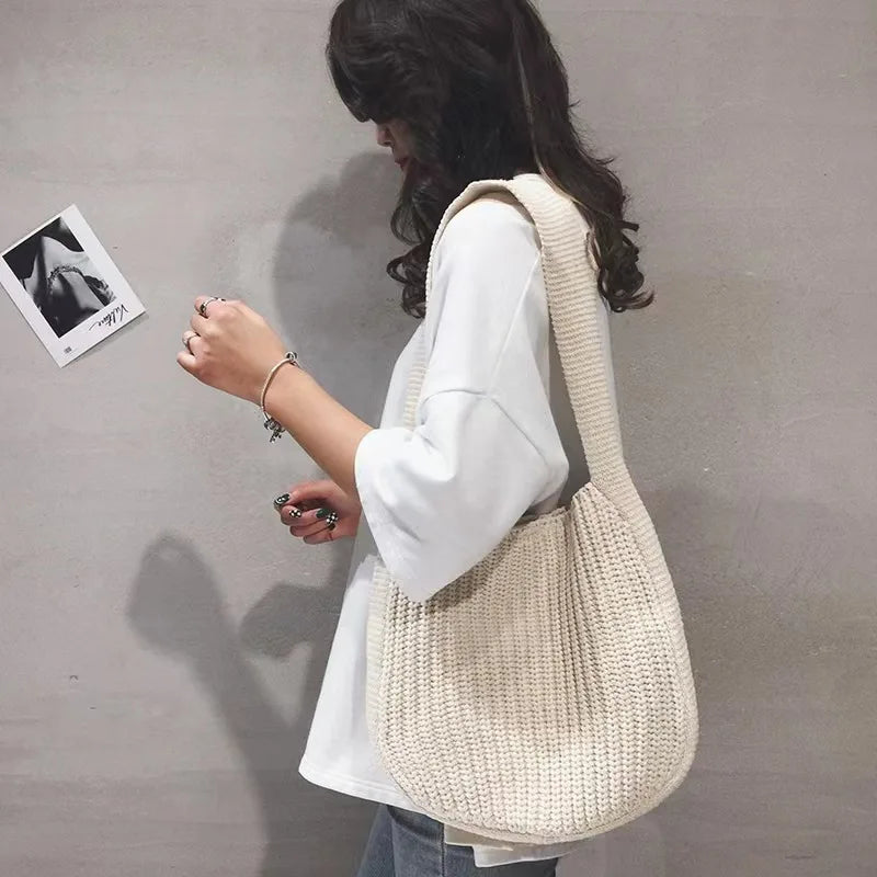 nvxiot Fashion Knitted Shoulder Bags Autumn & Winter Style Solid Color Women Handbags INS Design Weave Bags for Female Ladies Big Tote