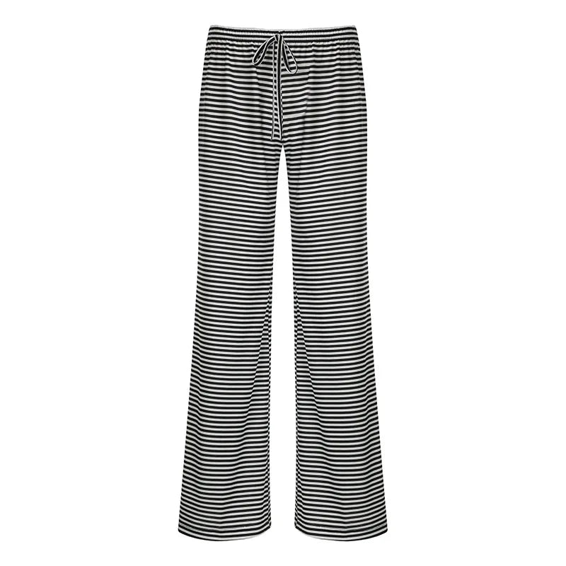 nvxiot  -  Stripe American Casual Loose Straight Pants Women's Lace-up Low Rise Wide Leg Pants Versatile Trousers Female Streetwear
