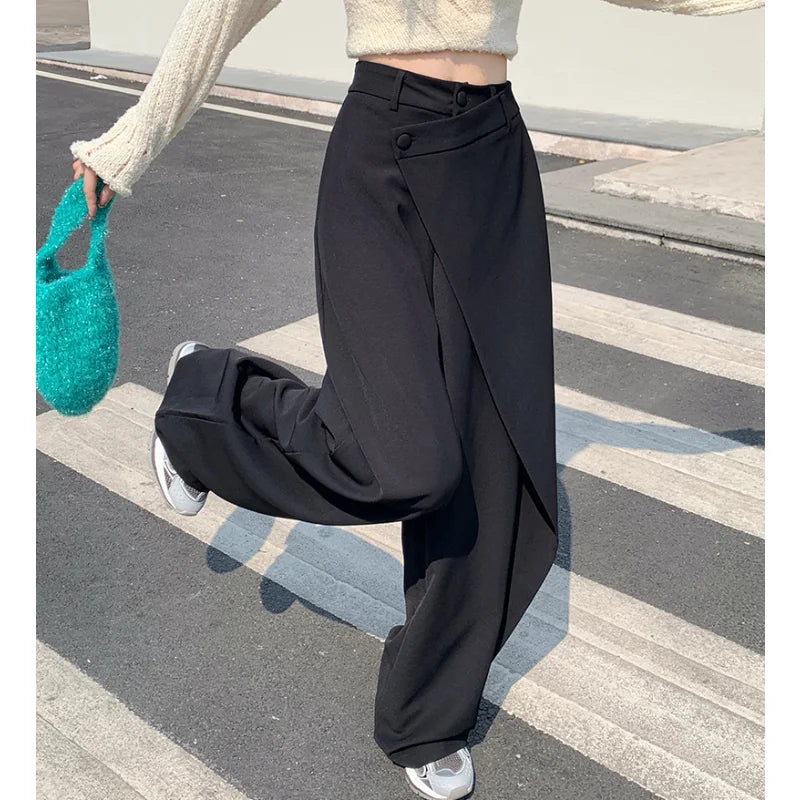 nvxiot Streetwear Y2K Irregular Loose Casual Pants Women Spring New High Waist Fashion All-match Solid Color Wide Leg Pants