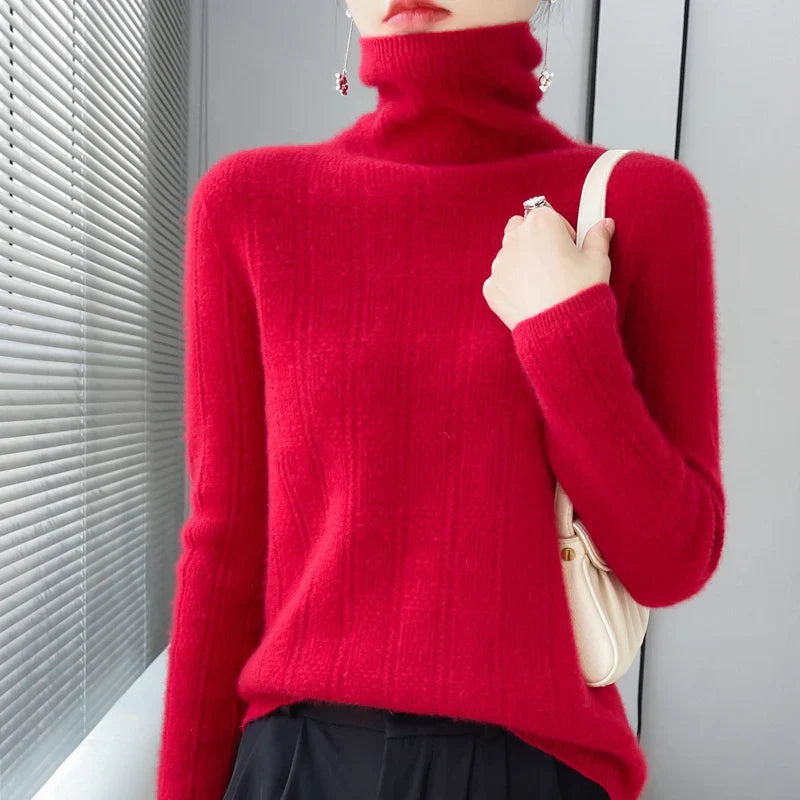 nvxiot New 100% merino wool women's cashmere sweater autumn and winter fashionable high-necked pullover casual long-sleeved knit top