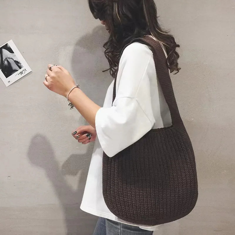 nvxiot Fashion Knitted Shoulder Bags Autumn & Winter Style Solid Color Women Handbags INS Design Weave Bags for Female Ladies Big Tote