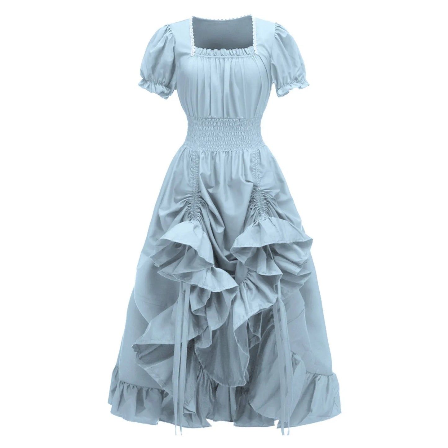 MQTIME  -  Medieval Vintage Cascading Ruffles Pleated Gothic Court Dress Retro Elegant Square Neck Renaissance Stage Wear Halloween Costume