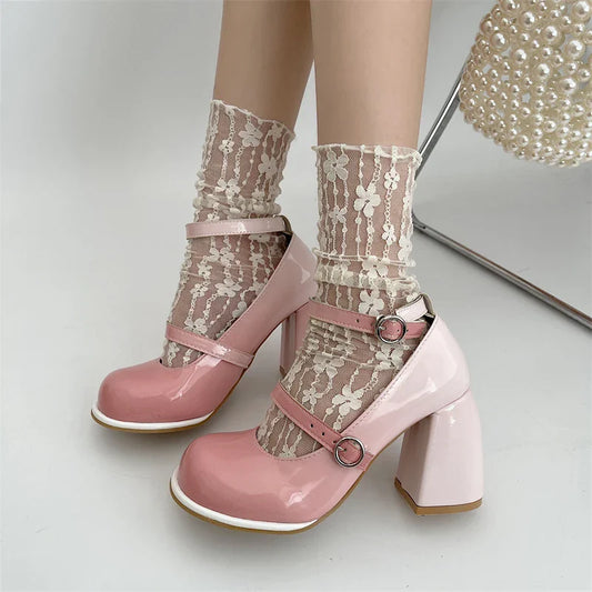 nvxiot New Women's Platform High Heels Spring Sweet Lolita Women's Thick Heel Pumps Cosplay Shoes Formal Shoes Mary Jane Shoes