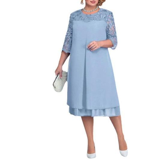 nvxiot Spring Summer Patchwork Elegant Fashion Plus Size Dress Women Three Quarter Lace Sleeves Chic Vestidos Oversized Female Clothes