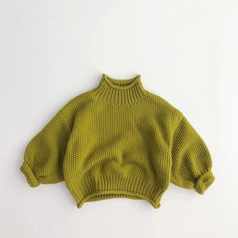 MQTIME  -  Winter Korean Style Kids Sweater Vintage Boys Knitwear Solid Turtleneck Girls Sweaters Coat