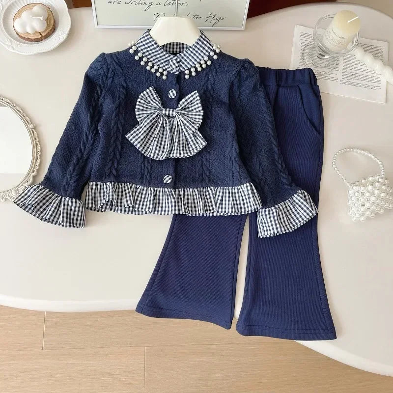 nvxiot  -  Autumn Girls Clothes Sets Spring Long Sleeve Knitted Cardigan+Pants Fashion Toddler Girl Clothes Two Piece Set 2 3 4 5 6 7Yrs