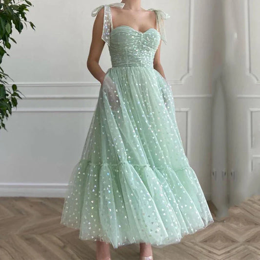 nvxiot  -   Sweetheart Mint Green Tulle Tea Length Wedding Party Gown Short Graduation Robes de cocktail Shiny Fairy Prom Dresses