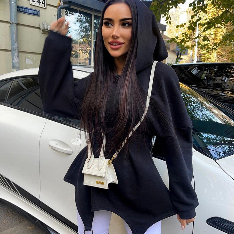 nvxiot Tossy 2024 Fashion Hooded Dress For Women White Waist Wrap Bodycon Mini Dress Spring Long Sleeve Hoodies Sweatshirt Dresses