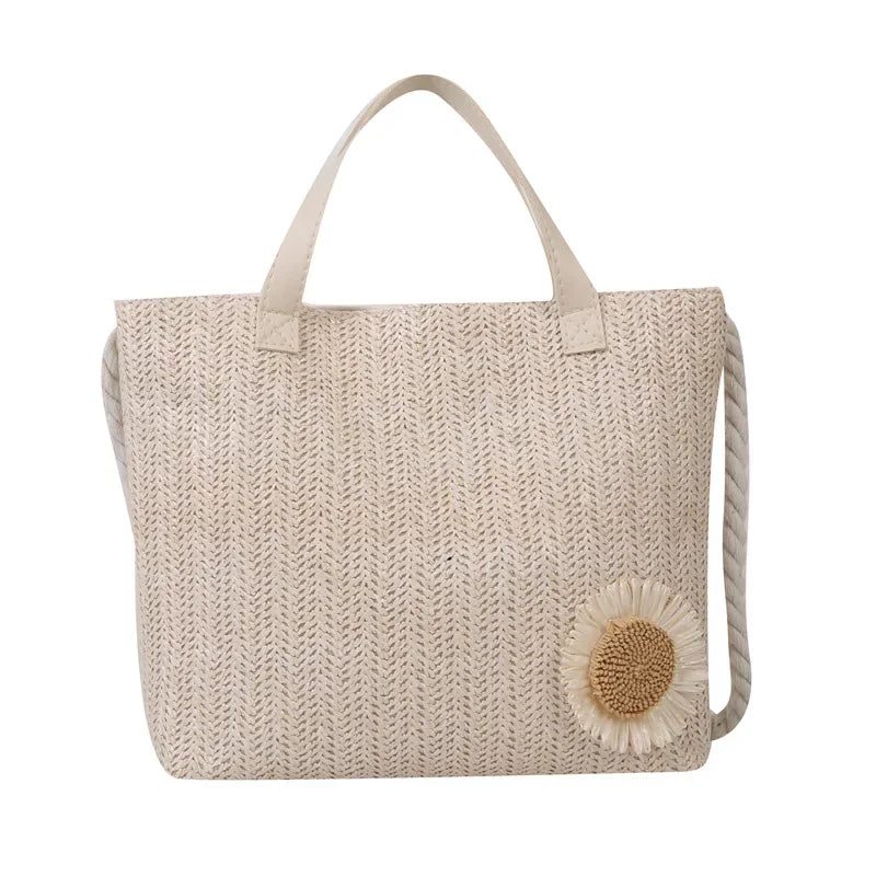 nvxiot Small clear fashion flower woven shoulder bag  retro minimalist square bag woven vegetable basket bag