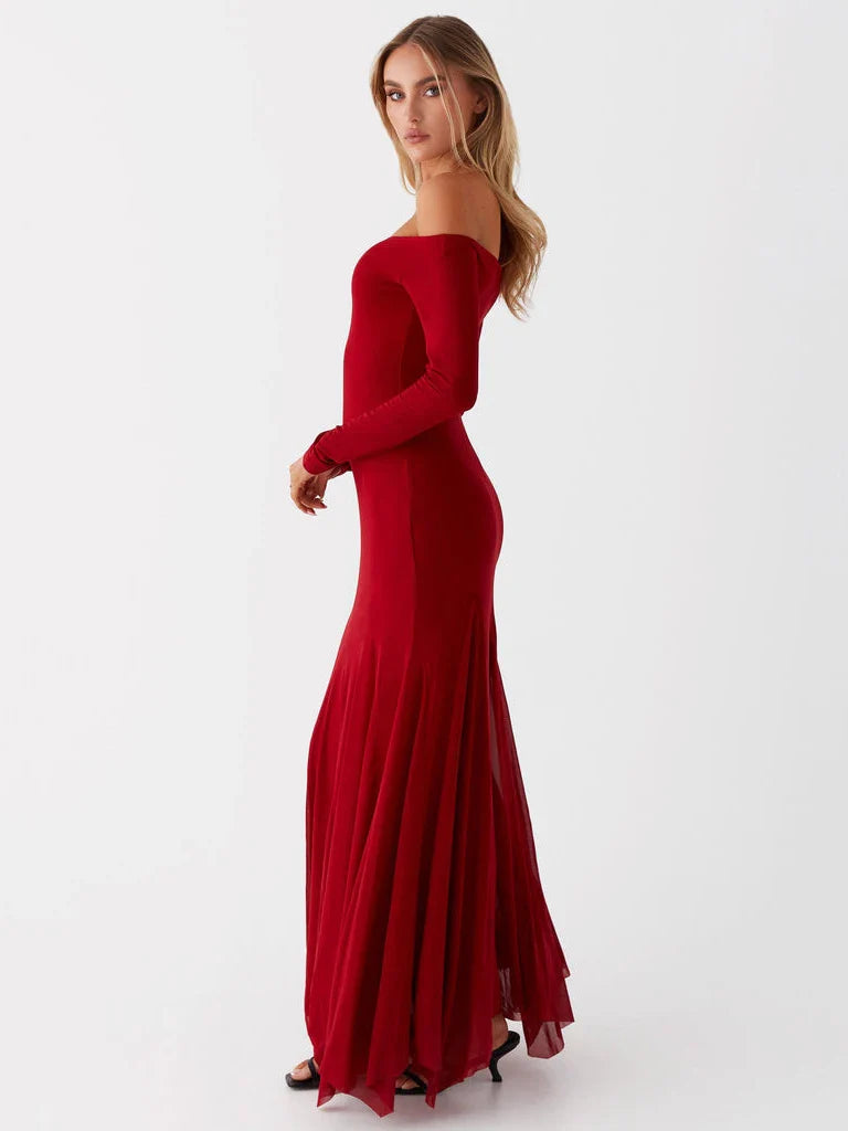 nvxiot Off-shoulder Long Sleeve Sexy Maxi Dress For Women Autumn New Strapless Backless Pleated Elegant Long Dress Fashion