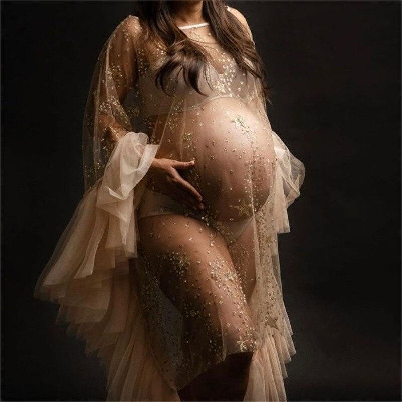 Maternity Photography Dresses Cloak Tulle Bronzing Shawl Sexy Women Pregnancy Dress Shooting Props Accessories Bikini Cover-up