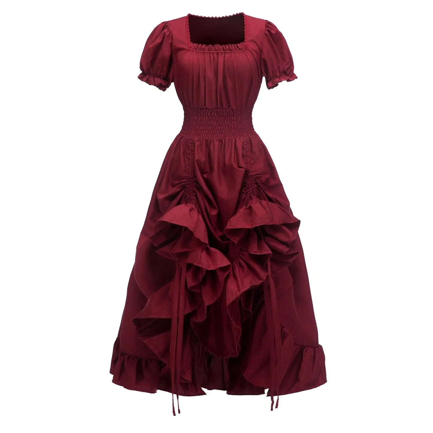 MQTIME  -  Medieval Vintage Cascading Ruffles Pleated Gothic Court Dress Retro Elegant Square Neck Renaissance Stage Wear Halloween Costume