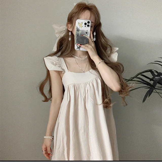 nvxiot  -  2024 Spring/Summer New South Korean Solid Color Aging Fairy Style Flying Sleeves Dress Fashion Versatile Sleeveless Long Dress