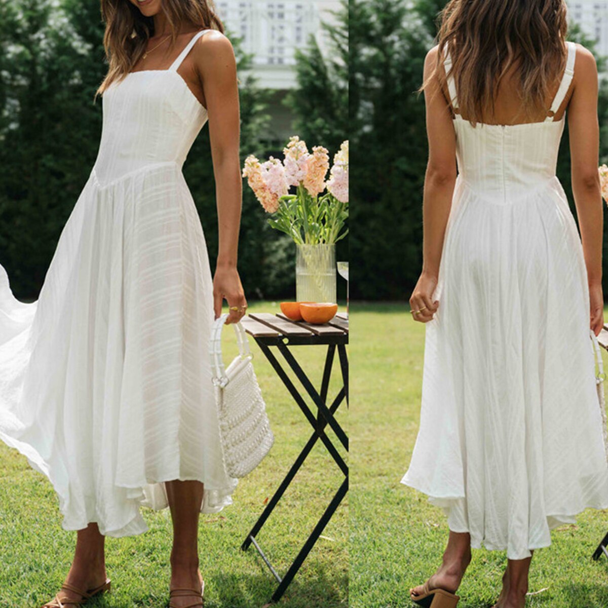 nvxiot Zipper White Splicing Cotton Sundress Summer Women Sleeveless Beach Style Elegant Holiday Corset Dress Vestidos