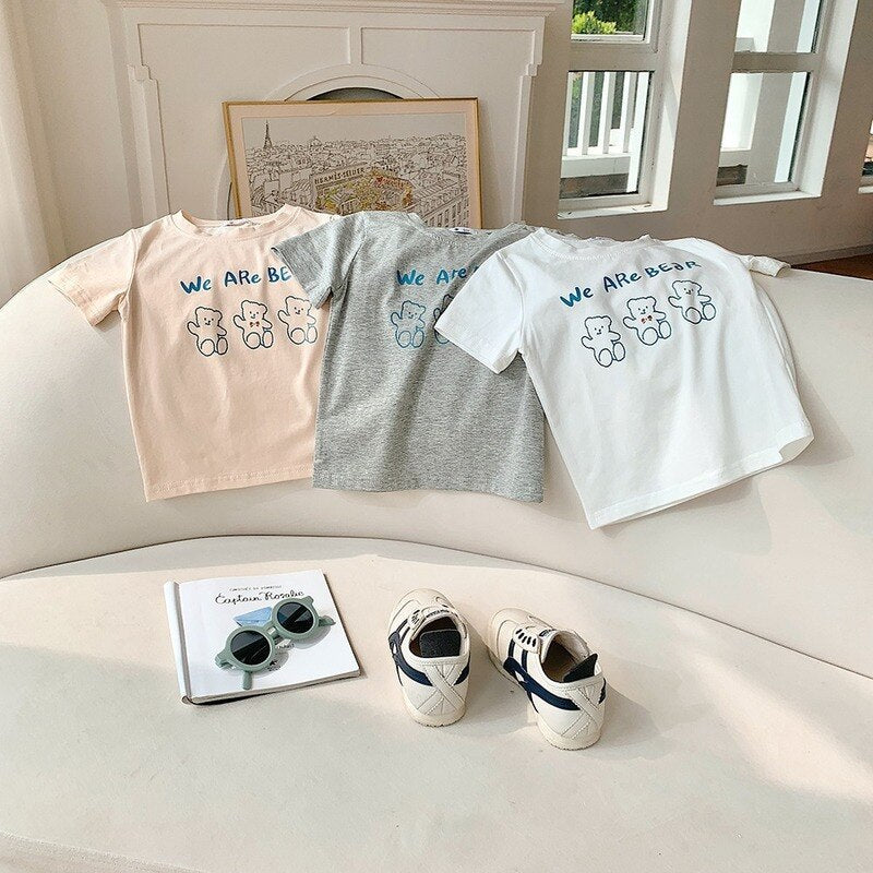 nvxiot Summer Cotton Cartoon Bear Korean Style Girls Tops Fashion Clothes Kids Shirts Short Sleeve Cute T Shirts Children Clothing Tees