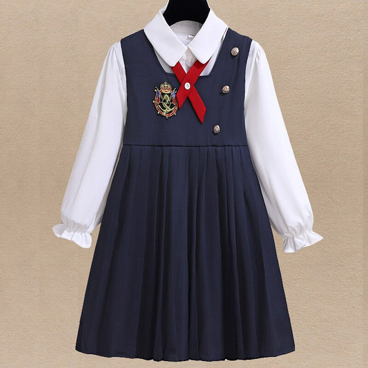 nvxiot School Uniform Outfit Kids Suits for Girls Sets Clothes Teenagers Preppy Shirt & Dress Twinset Children Costumes 6 8 10 12 Years