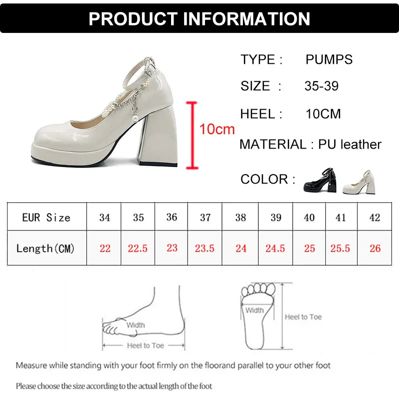 nvxiot Y2K Chunky Platform High Heels Pumps Women 2024 Summer Patent Leather Black White Lolita Shoes Woman Pearl Ankle Straps Pumps