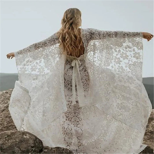 nvxiot Vintage Lace Maternity Dress Boho Batwing Sleeve for Pregnant Long Gown Shooting Photo Photography Props Clothes for Baby Shower