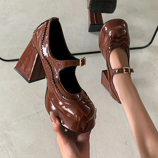 nvxiot Women Chunky Shoes High Heels Platform Marie Janes Sandals Autumn New Trend Retro Walking Shoes Pumps Dress Mujer Zapatos