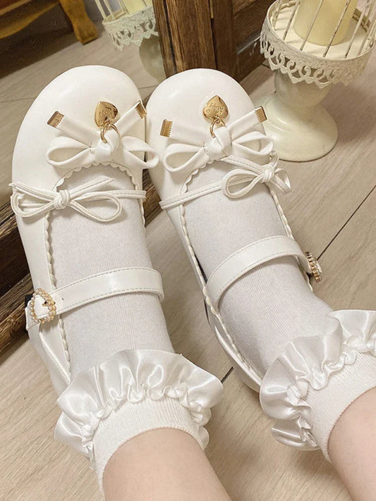 MQTIME  -  Japanese Kawaii Mary Janes Shoes Women Butterfly-knot Sweet Lolita Pumps Shoes Female Heart-shaped Causal Cute Square Heel Shoes