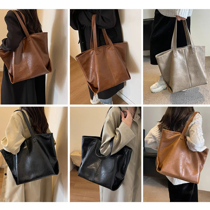 nvxiot Large Capacity PU Leather Bags Brand Design Big Tote Bag for Women Solid Color Fashion Female Handbags INS Style Underarm Bags