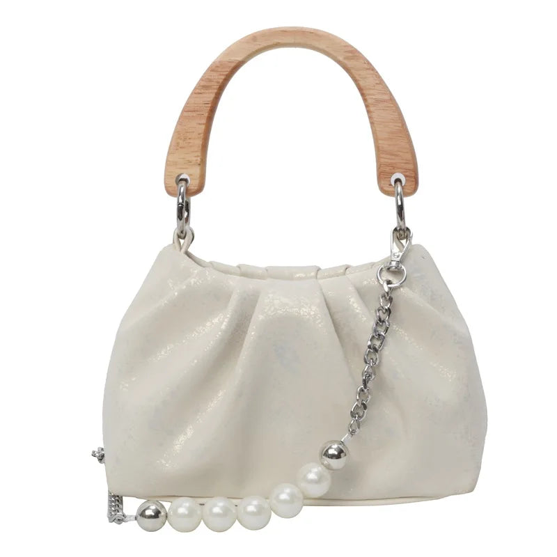 MQTIME  -   Classic Solid Cloud Bags 2024 New Fashion Pu Small Handbags Pearl Chain Underarm Shoulder Bag For Women Daily Trendy Handbag