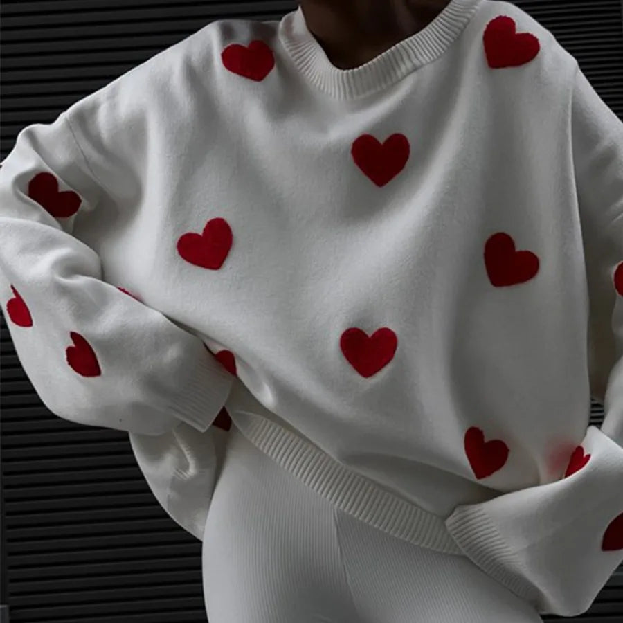 nvxiot Love Embroidered Crewneck Thickened Knitted Sweater Women Pullovers New Korean Long Sleeve Loose Autumn Winter Pullover Sweater