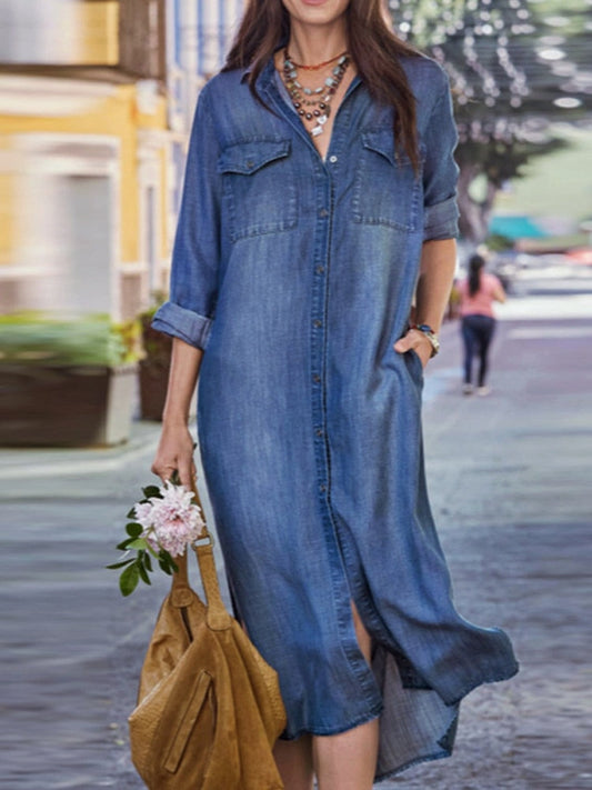 nvxiot Women Denim Dress Summer New Dress for Women 2023 Shirt Collar Long Dresses Streetwear Single Breasted Robe Oversize Clothing